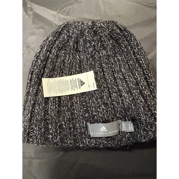 Stella McCartney x Adidas Hat Beanie Unisex Black & White Ribbed One Size Wool - Picture 3 of 4